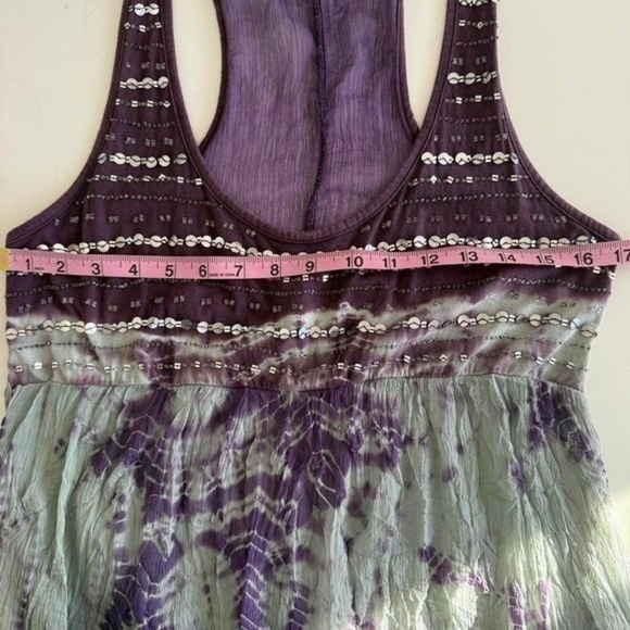 Boho Purple Beaded Sequin Flowy Tie Dye Top XL - Picture 8 of 9